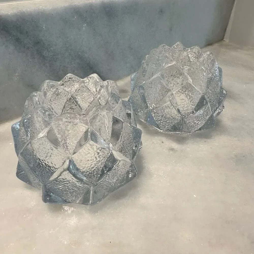 Vintage Orrefors Sweden Crystal Artichoke Nimbus Votive Candle Holders Set of 2